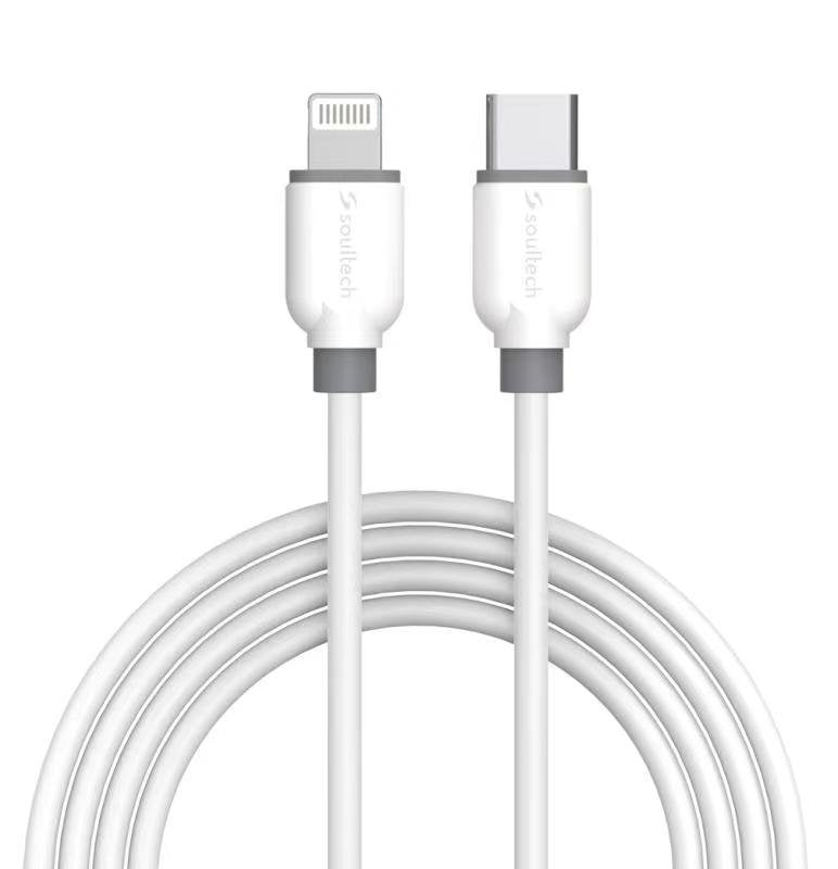 Soultech SC224B USB-C 20W Hızlı Seyahat Şarj Aleti + Type-C - iPhone 3A Platinum Şarj ve Data Kablosu Beyaz-Gri